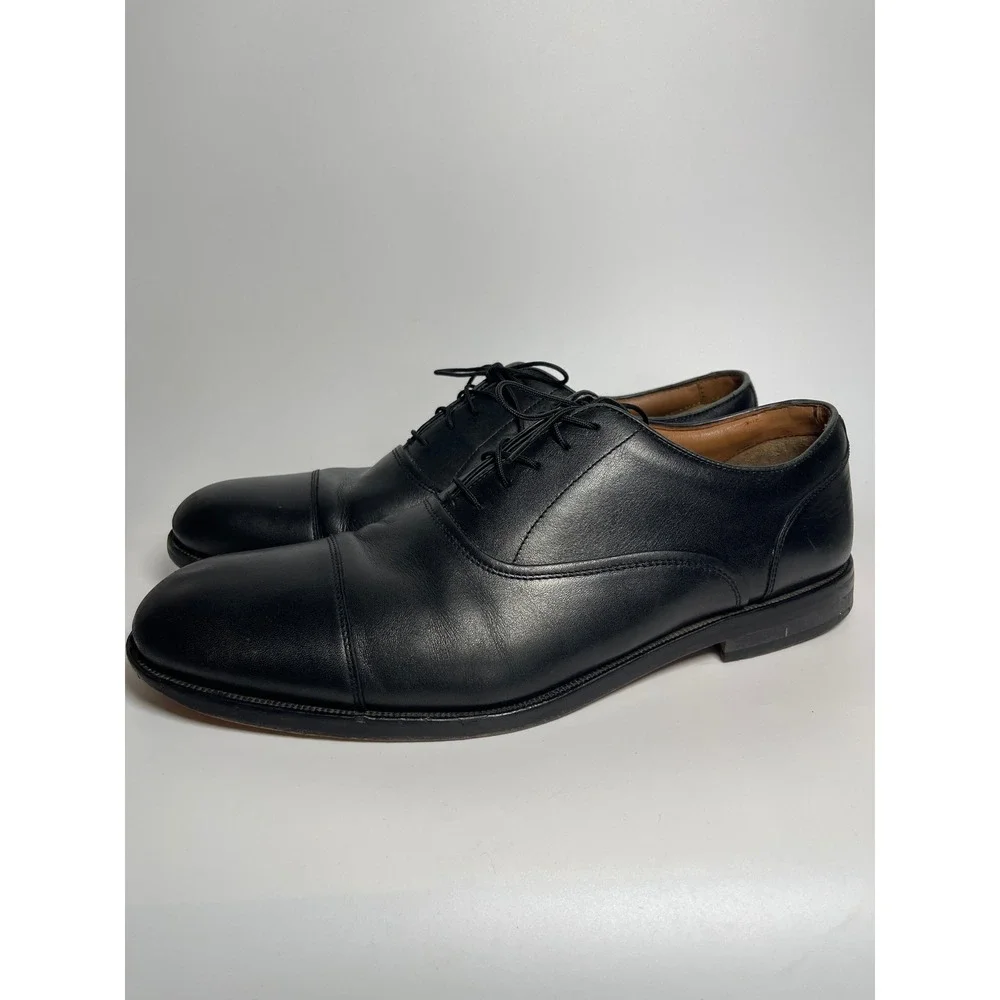 Clarks 1825 Mens Black Leather Cap Toe Oxford Dress Shoes Size 12 M